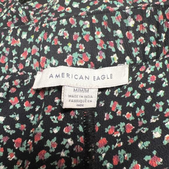 American Eagle Mini Skirt Size Medium Black Pink Green White Floral Flutter - Picture 4 of 6